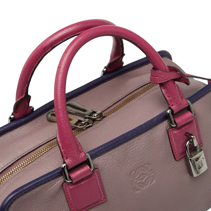 ロエベ アナグラム アマソナ28 ハンドバッグ パープル ピンク レザー レディース LOEWE 【中古】
