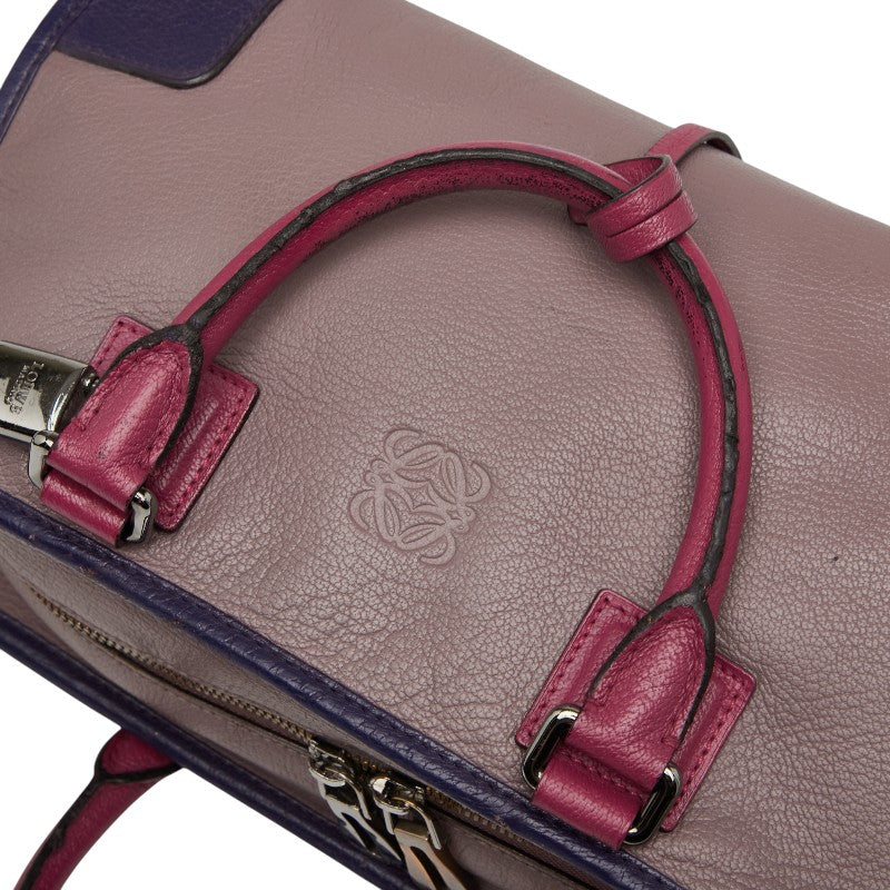 ロエベ アナグラム アマソナ28 ハンドバッグ パープル ピンク レザー レディース LOEWE 【中古】