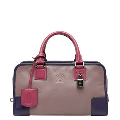 ロエベ アナグラム アマソナ28 ハンドバッグ パープル ピンク レザー レディース LOEWE 【中古】