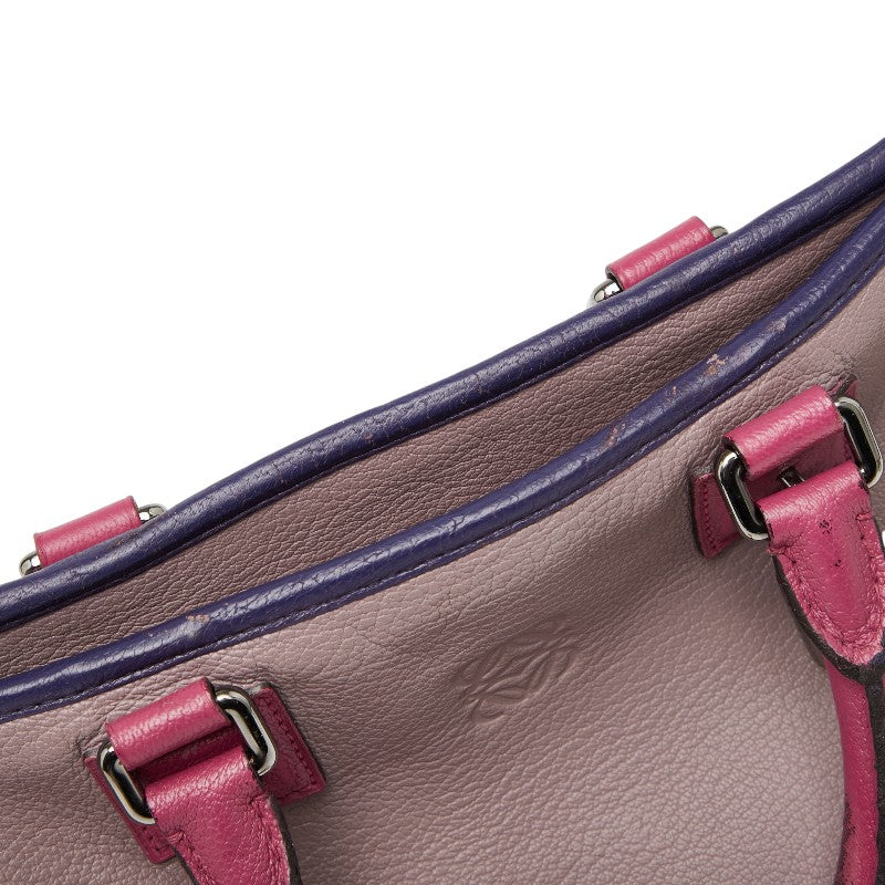 ロエベ アナグラム アマソナ28 ハンドバッグ パープル ピンク レザー レディース LOEWE 【中古】