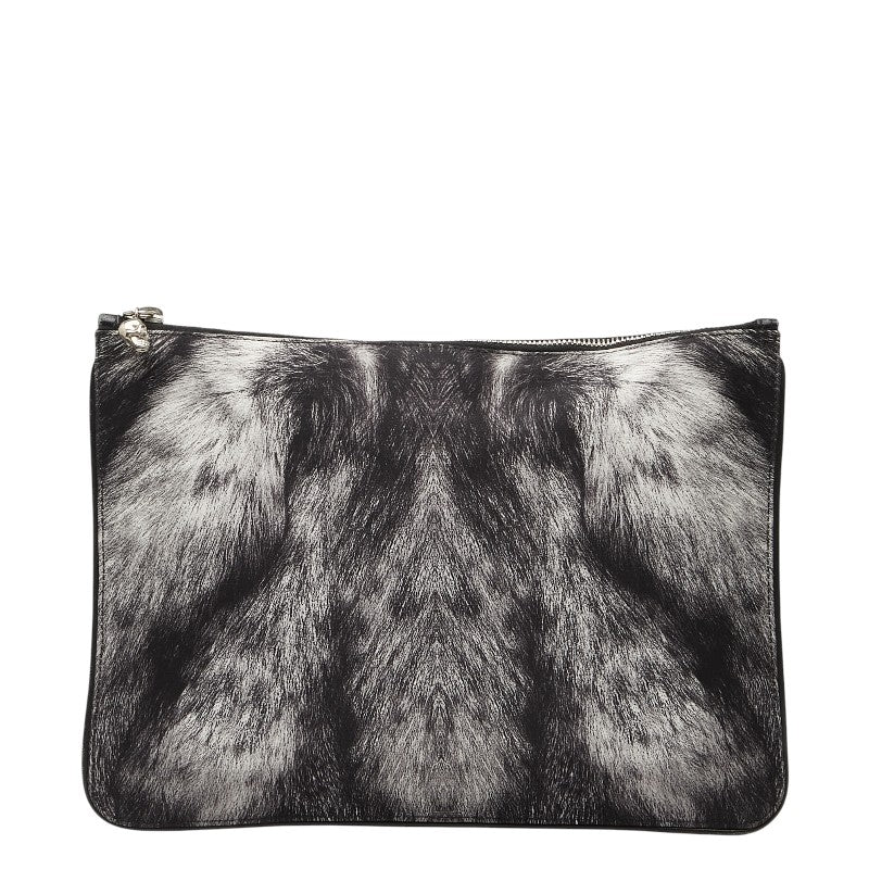 アレキサンダーマックイーン ファープリント クラッチバッグ ポーチ ブラック ホワイト レザー レディース Alexander McQueen 【中古】