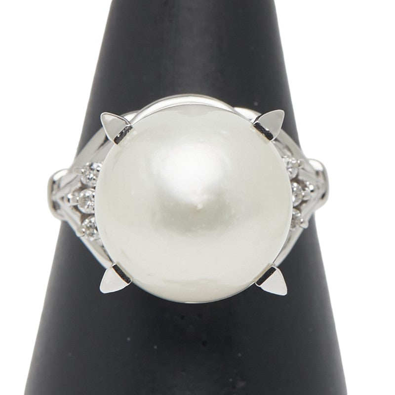Pt900 プラチナ 白蝶真珠12.7mm ダイヤ0.06ct リング 指輪 レディース 12.5号 【中古】