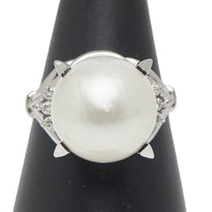 Pt900 プラチナ 白蝶真珠12.7mm ダイヤ0.06ct リング 指輪 レディース 12.5号 【中古】
