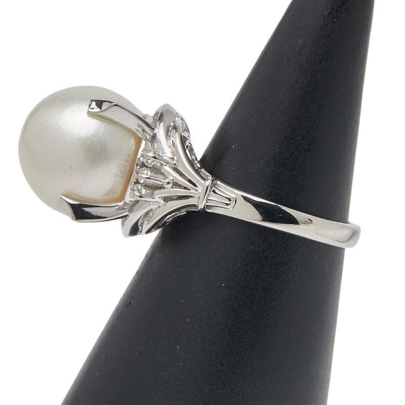 Pt900 プラチナ 白蝶真珠12.7mm ダイヤ0.06ct リング 指輪 レディース 12.5号 【中古】