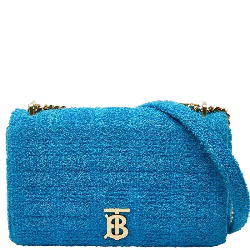 バーバリー TBロゴ ローラ チェーン ショルダーバッグ ブルー パイル レディース BURBERRY 【中古】