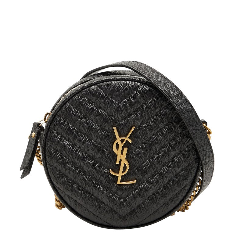 サンローラン YSLロゴ ヴィニル チェーン ショルダーバッグ ブラック レザー レディース SAINT LAURENT 【中古】