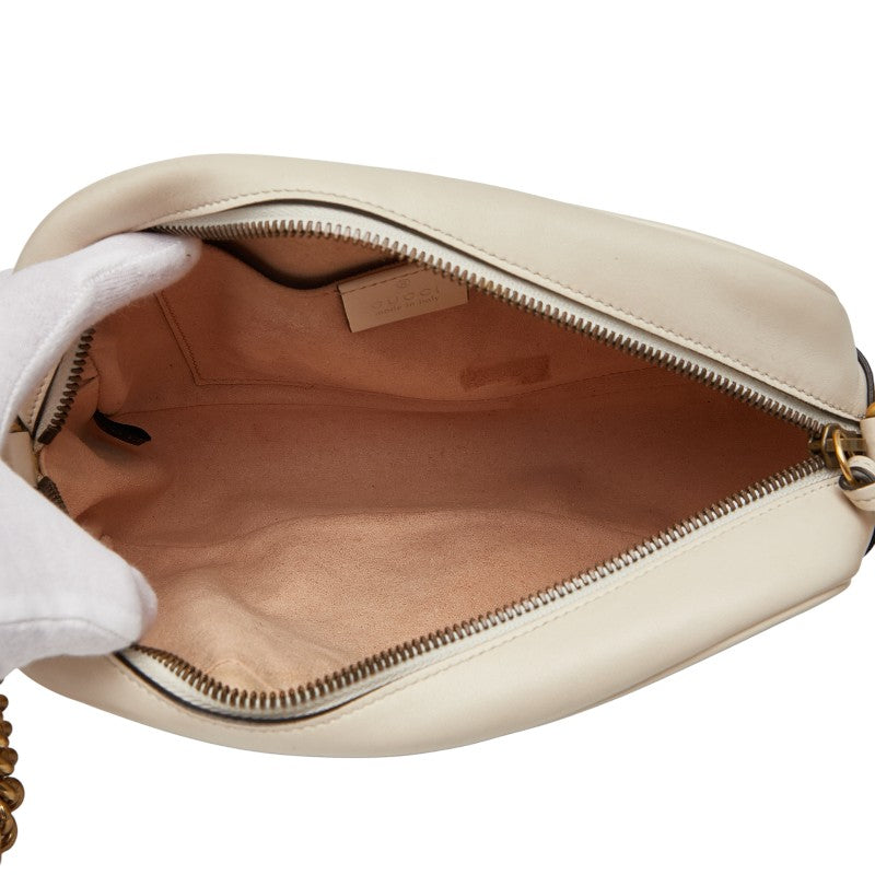 グッチ GGマーモント 斜め掛け チェーン ショルダーバッグ 447632 ホワイト レザー レディース GUCCI 【中古】