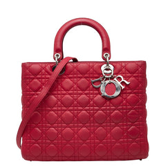 ディオール レディディオール カナージュ ラージ ハンドバッグ ショルダーバッグ 2WAY レッド レザー レディース Dior 【中古】