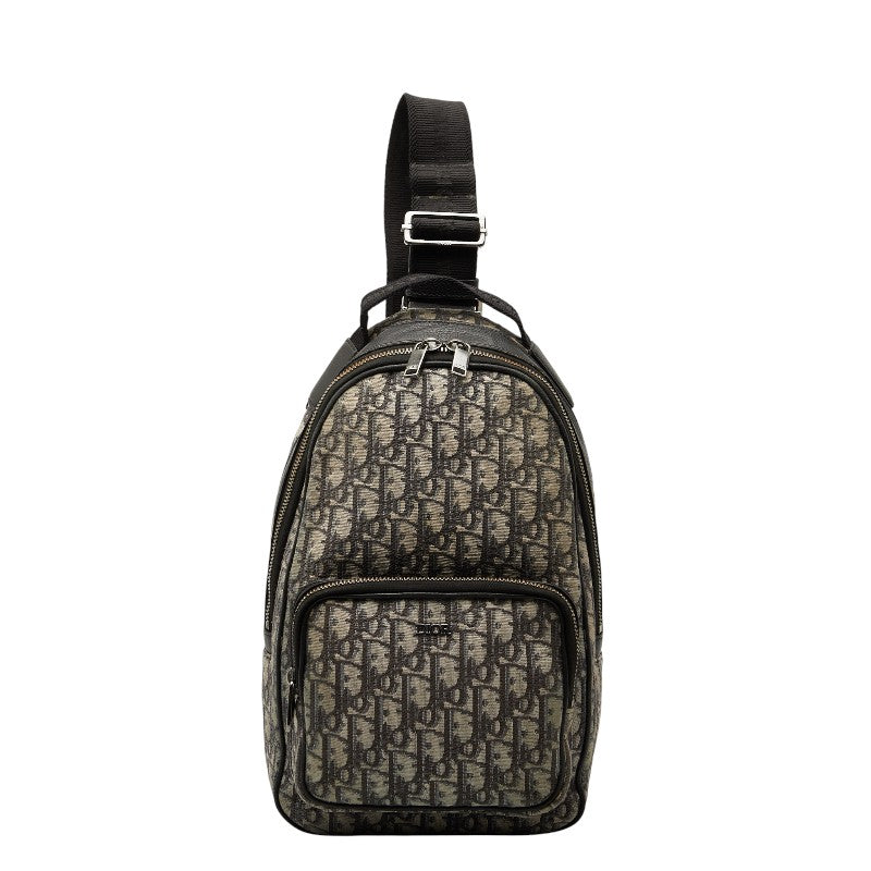 ディオール オブリーク トロッター 斜め掛け ボディバッグ ショルダーバッグ ベージュ ブラック キャンバス レザー メンズ Dior 【中古】