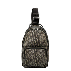 ディオール オブリーク トロッター 斜め掛け ボディバッグ ショルダーバッグ ベージュ ブラック キャンバス レザー メンズ Dior 【中古】