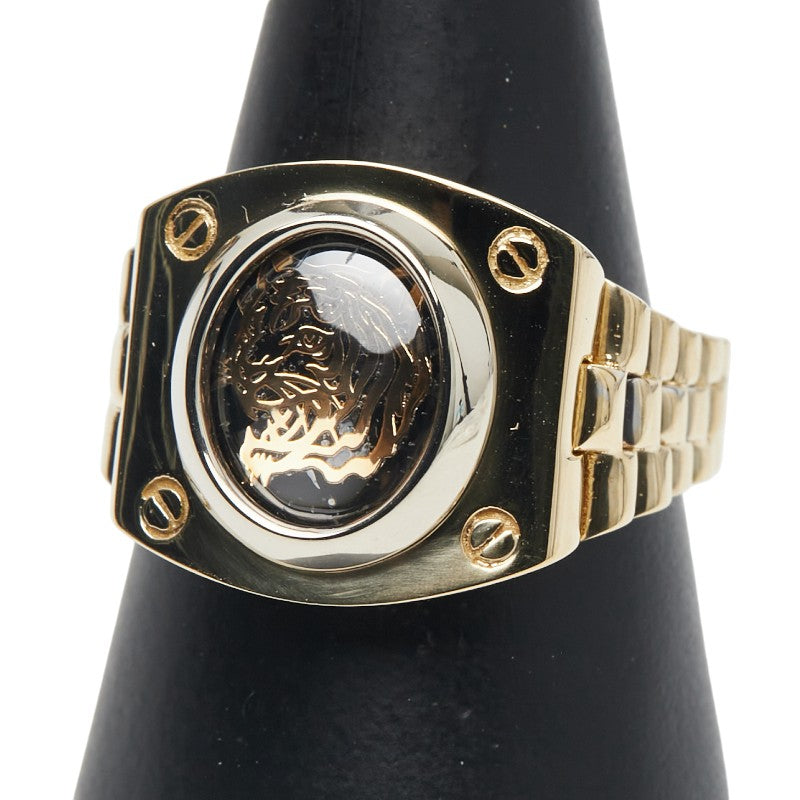 K18YG イエローゴールド K18WG ホワイトゴールド 虎 タイガー 時計 モチーフ リング 指輪 メンズ 21号 【中古】