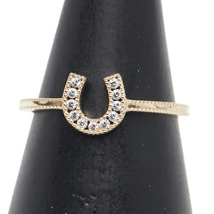 K10YG イエローゴールド キュービックジルコニア 馬蹄 モチーフ リング 指輪 レディース 11.5号 【中古】