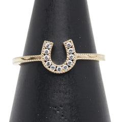 K10YG イエローゴールド キュービックジルコニア 馬蹄 モチーフ リング 指輪 レディース 11.5号 【中古】