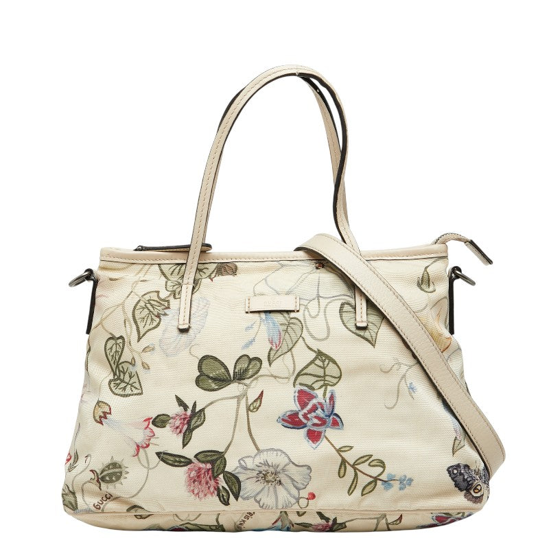 グッチ フローラル プリント ハンドバッグ ショルダーバッグ 2WAY 353440 アイボリー マルチカラー キャンバス レザー レディース GUCCI 【中古】