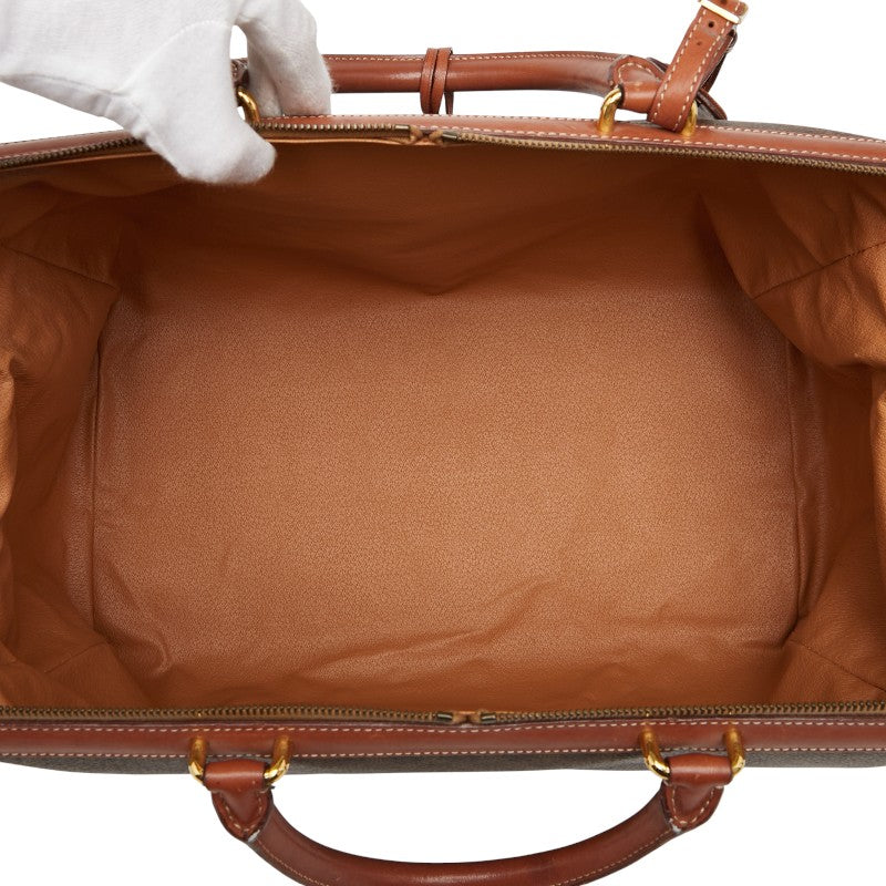 セリーヌ マカダム ボストンバッグ ブラウン PVC レザー レディース CELINE 【中古】