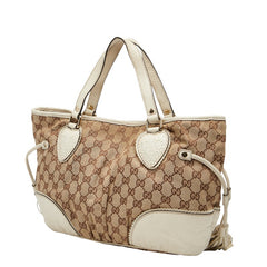 グッチ ハート タッセル GGキャンバス ハンドバッグ トートバッグ 211955 ベージュ ホワイト キャンバス レザー レディース GUCCI 【中古】