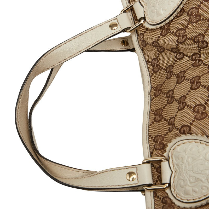グッチ ハート タッセル GGキャンバス ハンドバッグ トートバッグ 211955 ベージュ ホワイト キャンバス レザー レディース GUCCI 【中古】