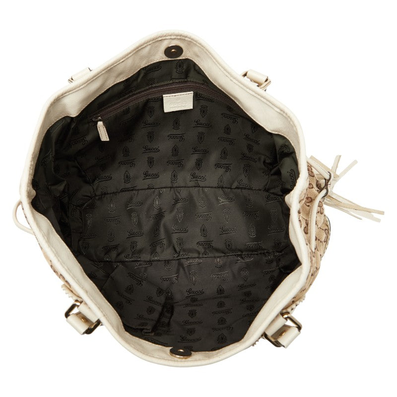 グッチ ハート タッセル GGキャンバス ハンドバッグ トートバッグ 211955 ベージュ ホワイト キャンバス レザー レディース GUCCI 【中古】