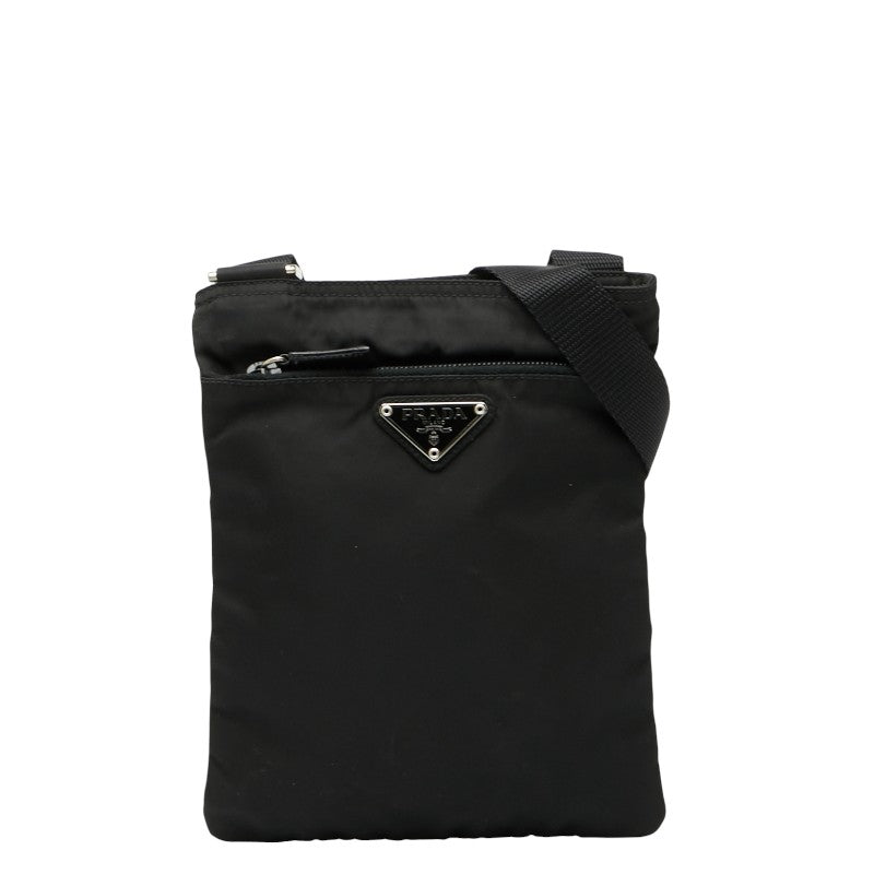 プラダ 三角ロゴプレート ショルダーバッグ ブラック ナイロン レザー レディース PRADA 【中古】