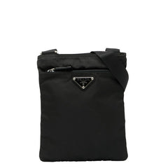 プラダ 三角ロゴプレート ショルダーバッグ ブラック ナイロン レザー レディース PRADA 【中古】