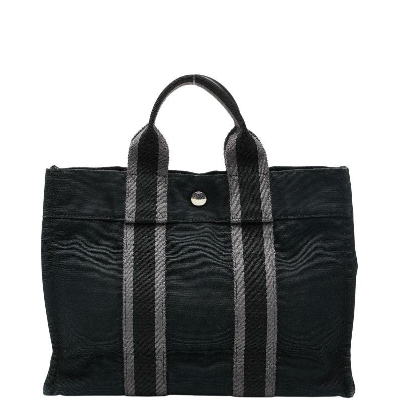 エルメス フールトゥ トートPM トートバッグ ハンドバッグ ブラック グレー キャンバス レディース HERMES 【中古】