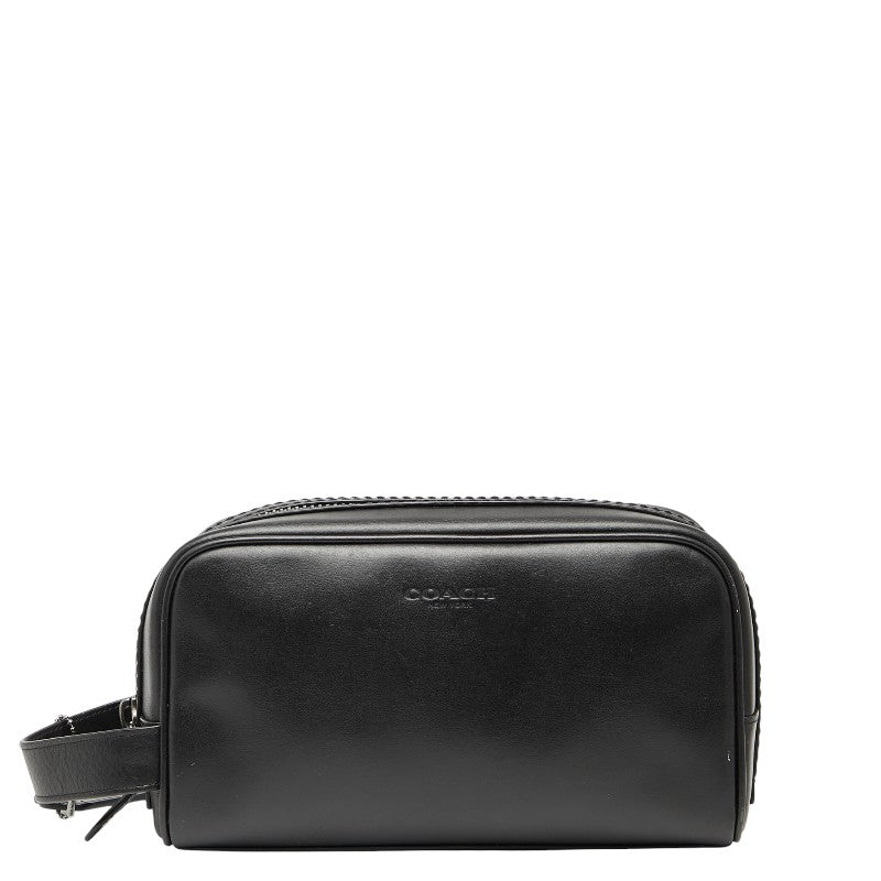 コーチ ロゴ セカンドバッグ ポーチ ブラック レザー レディース COACH 【中古】