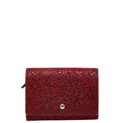 印傳屋 甲州印伝 上原勇七 梅 和柄 二つ折り財布 レッド ブラック レザー レディース INDENYA 【中古】