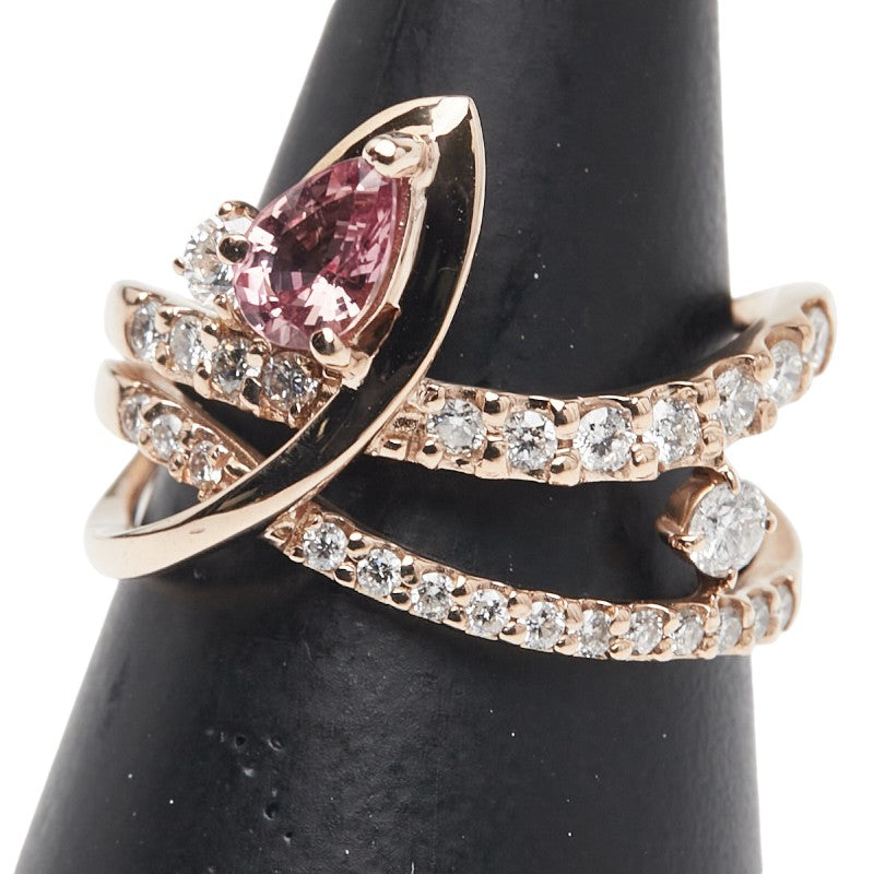 K18PG ピンクゴールド パパラチアサファイア0.493ct ダイヤ0.53ct リング 指輪 レディース 12号 【中古】