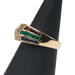 K18YG イエローゴールド エメラルド＆ルビー＆サファイア1.30ct ダイヤ0.38ct リング 指輪 レディース 12号 【中古】