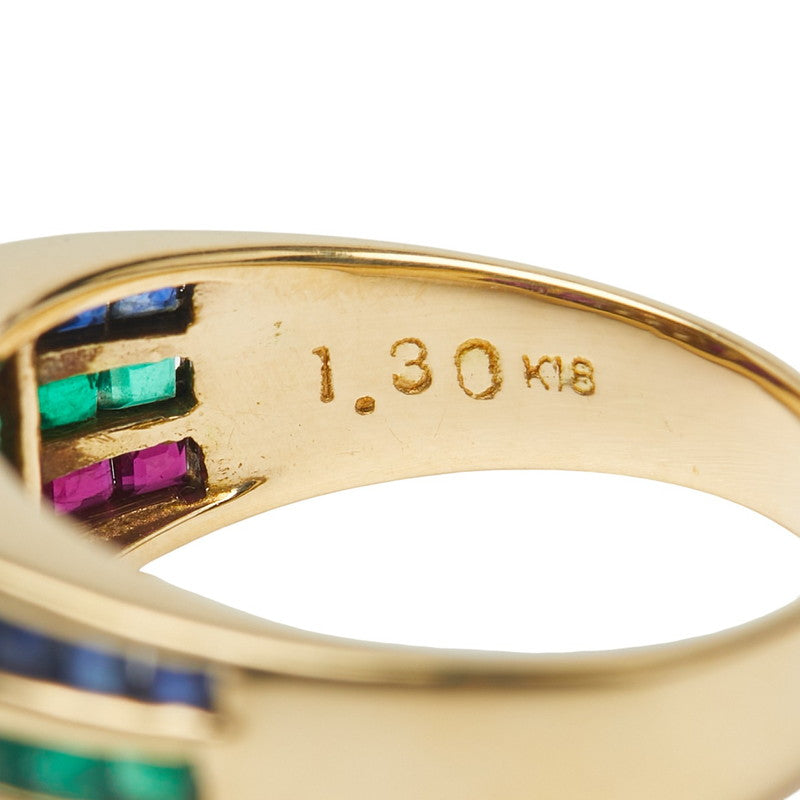 K18YG イエローゴールド エメラルド＆ルビー＆サファイア1.30ct ダイヤ0.38ct リング 指輪 レディース 12号 【中古】