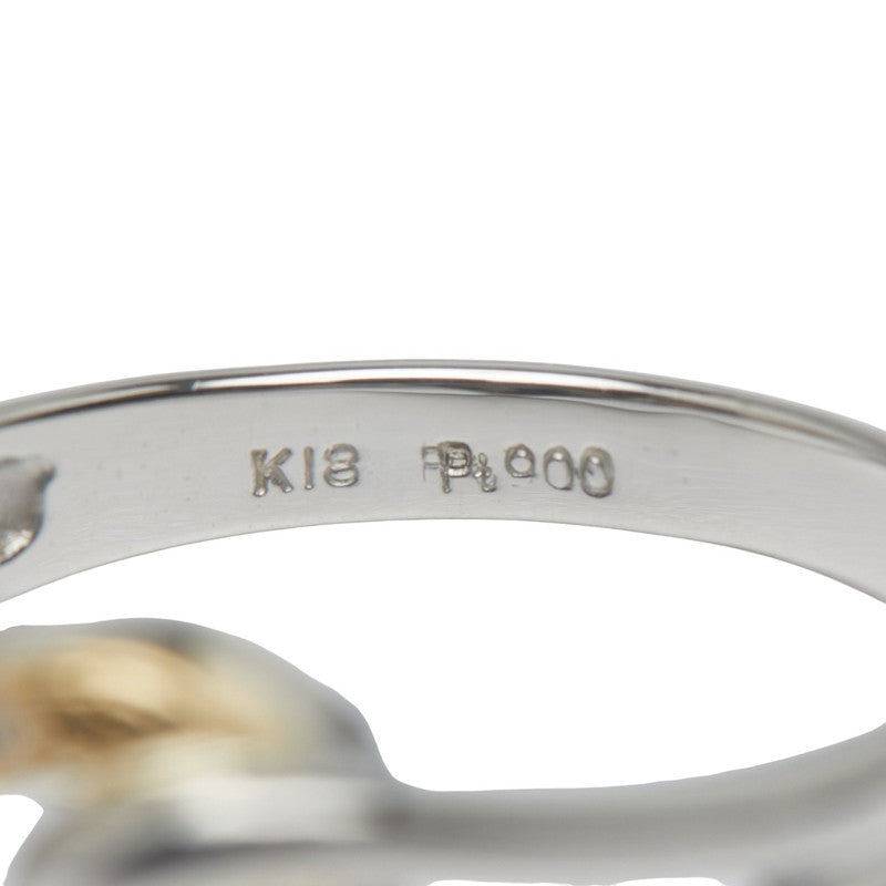 Pt900 プラチナ K18YG イエローゴールド コンビ ダイヤ0.04ct ハート モチーフ リング 指輪 レディース 14号 【中古】