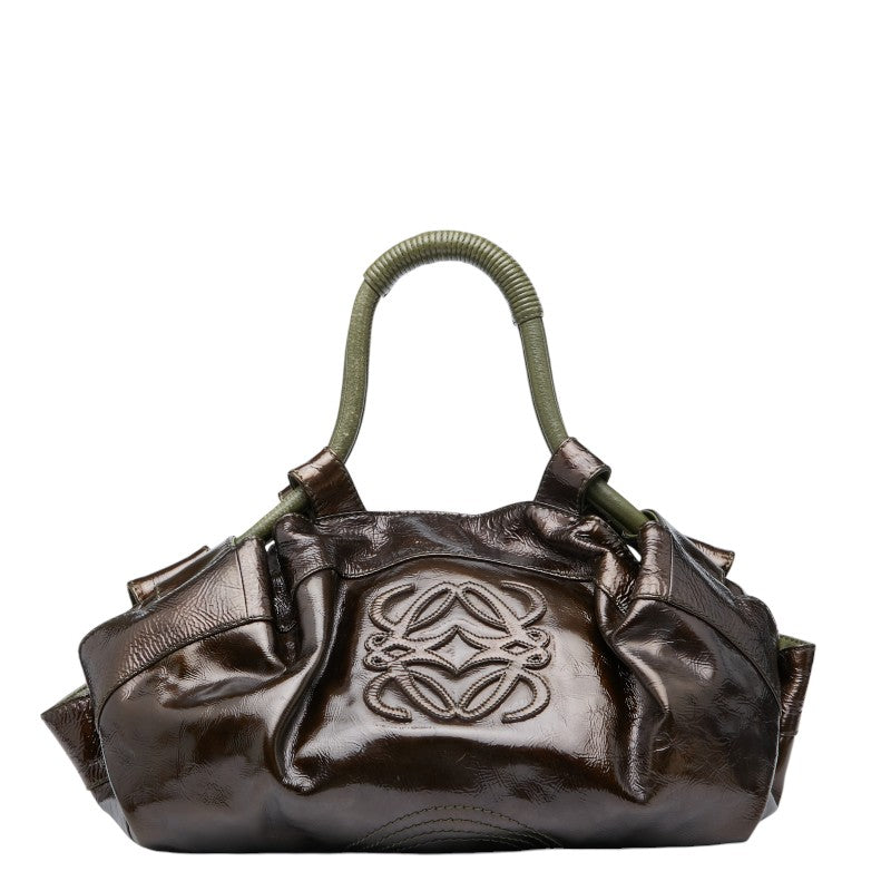ロエベ アナグラム ナッパアイレ ハンドバッグ ブラウン グリーン パテントレザー レザー レディース LOEWE 【中古】