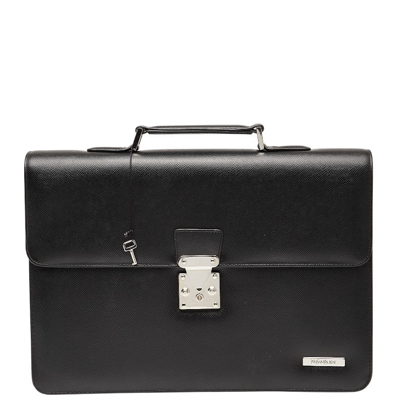 サンローラン ビジネスバッグ ハンドバッグ ブラック レザー メンズ SAINT LAURENT 【中古】