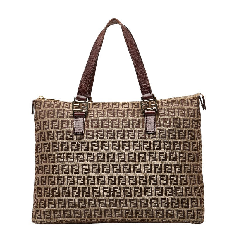 フェンディ ズッキーノ トートバッグ ブラウン キャンバス レザー レディース FENDI 【中古】