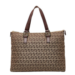 フェンディ ズッキーノ トートバッグ ブラウン キャンバス レザー レディース FENDI 【中古】