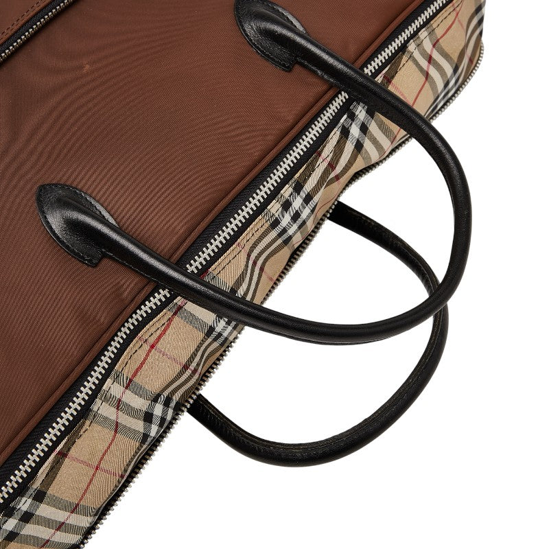 バーバリー ノバチェック ハンドバッグ ベージュ ブラウン ナイロン レザー レディース BURBERRY 【中古】