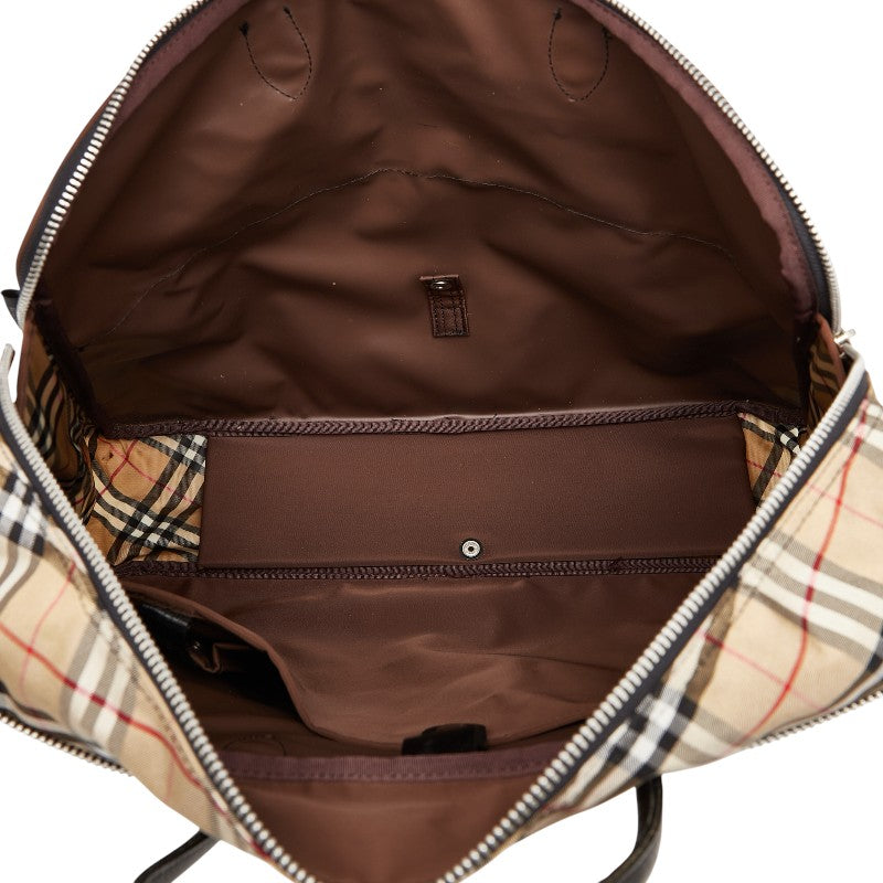 バーバリー ノバチェック ハンドバッグ ベージュ ブラウン ナイロン レザー レディース BURBERRY 【中古】