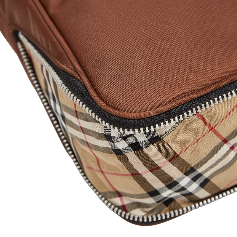 バーバリー ノバチェック ハンドバッグ ベージュ ブラウン ナイロン レザー レディース BURBERRY 【中古】
