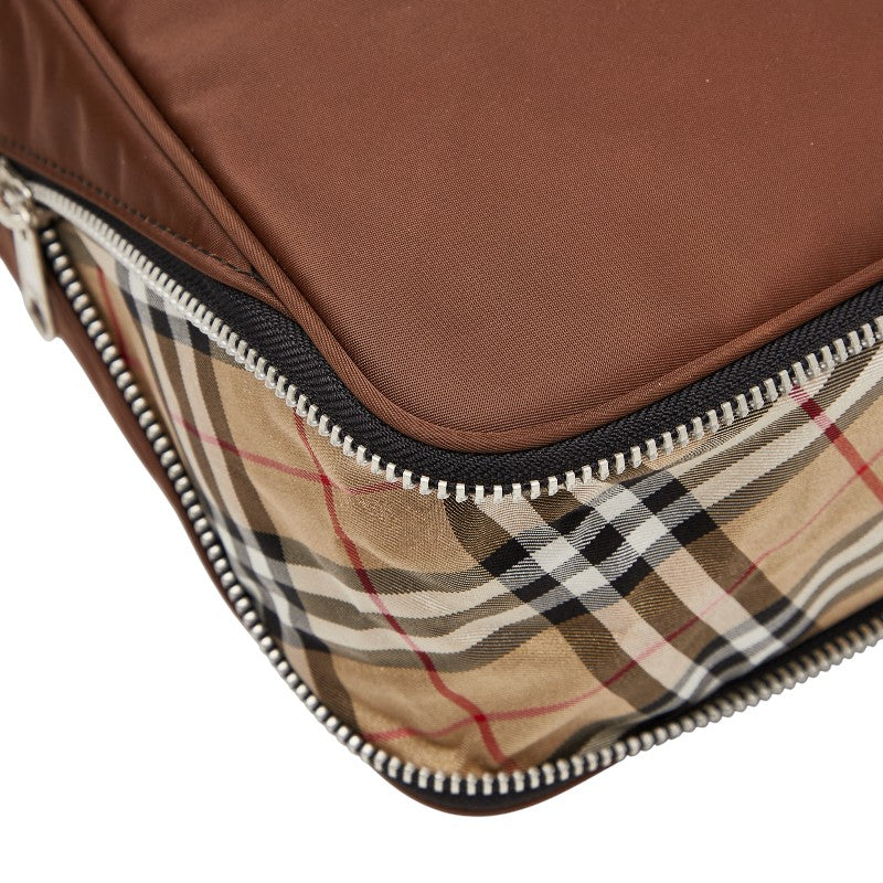 バーバリー ノバチェック ハンドバッグ ベージュ ブラウン ナイロン レザー レディース BURBERRY 【中古】