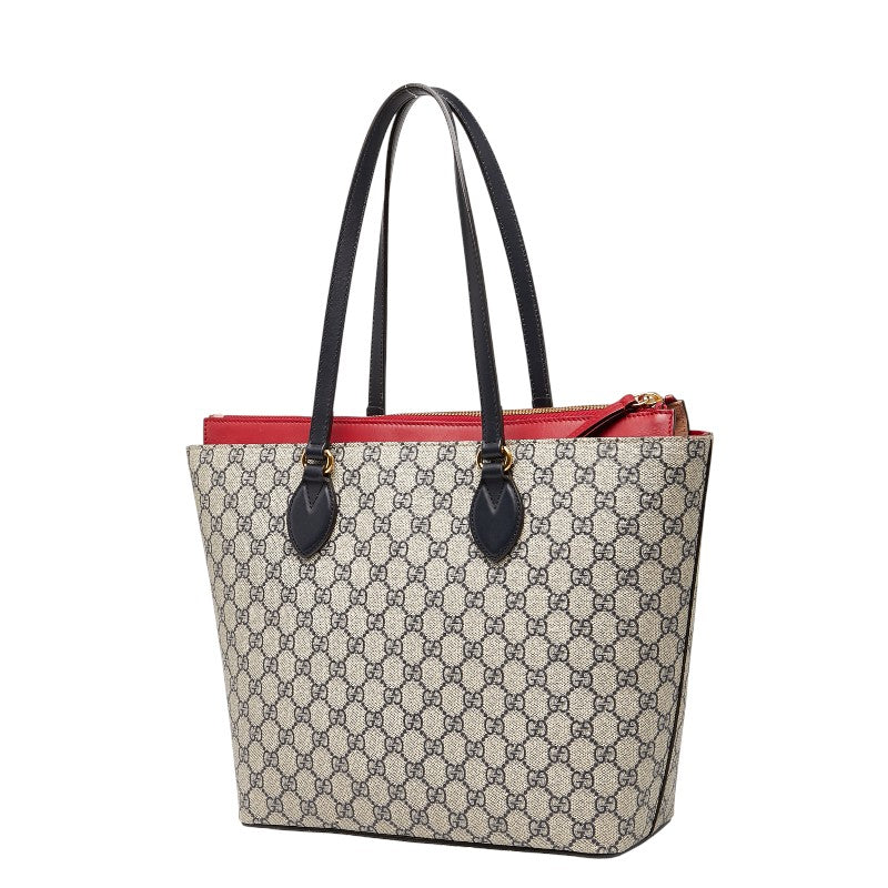 グッチ GGスプリーム トートバッグ ハンドバッグ 415721 ベージュ レッド ネイビー PVC レザー レディース GUCCI 【中古】