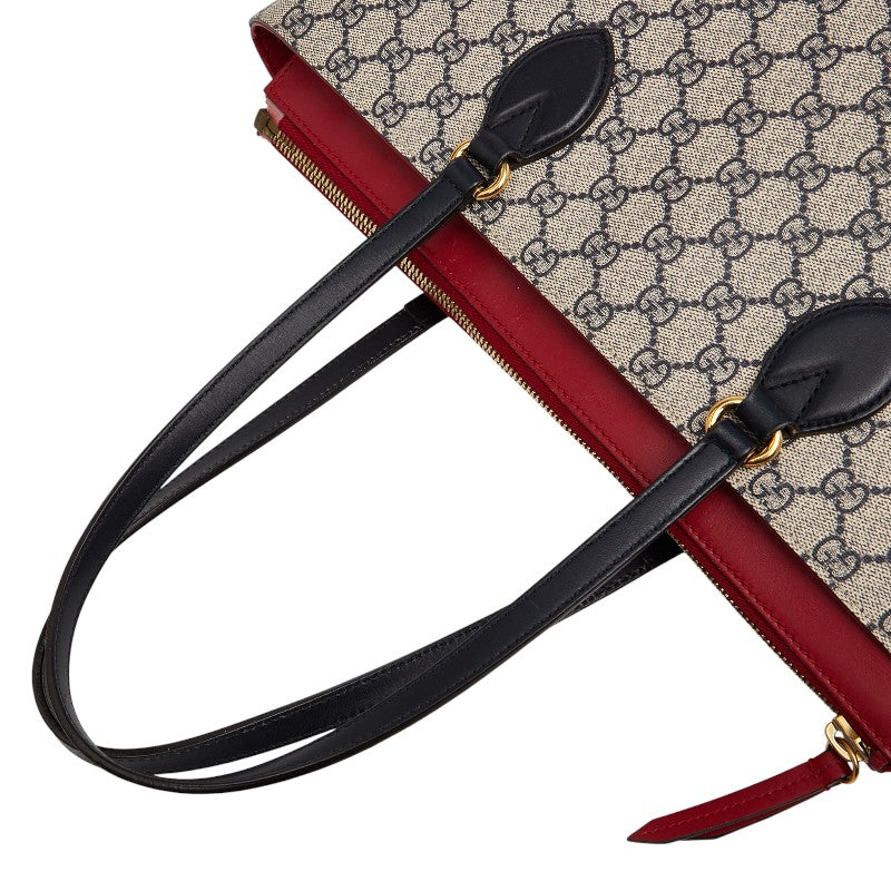 グッチ GGスプリーム トートバッグ ハンドバッグ 415721 ベージュ レッド ネイビー PVC レザー レディース GUCCI 【中古】