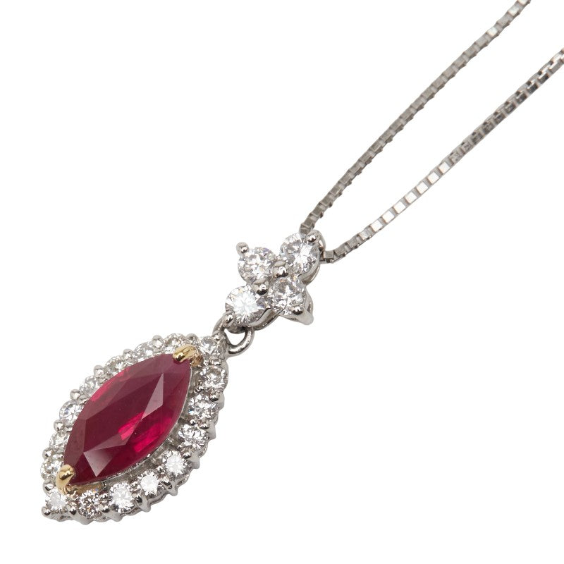 Pt900 プラチナ Pt850 プラチナ K18YG イエローゴールド コンビ ルビー1.03ct ダイヤ0.45ct ネックレス レディース 【中古】