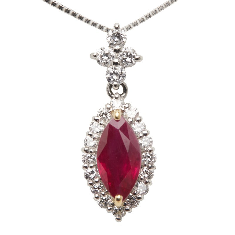 Pt900 プラチナ Pt850 プラチナ K18YG イエローゴールド コンビ ルビー1.03ct ダイヤ0.45ct ネックレス レディース 【中古】