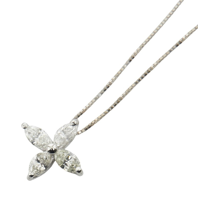 Pt900 プラチナ K18WG ホワイトゴールド コンビ ダイヤ0.38ct 花 フラワー モチーフ ベネチアンチェーン ネックレス レディース 【中古】