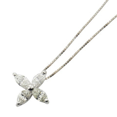 Pt900 プラチナ K18WG ホワイトゴールド コンビ ダイヤ0.38ct 花 フラワー モチーフ ベネチアンチェーン ネックレス レディース 【中古】