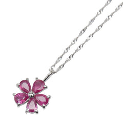 K14WG ホワイトゴールド ルビー フラワー 花 モチーフ ペンダントネックレス レディース 【中古】