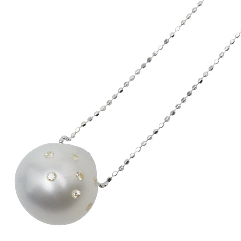 K18WG ホワイトゴールド ダイヤ 白蝶真珠13.7mm ルビー ペンダントネックレス レディース 【中古】