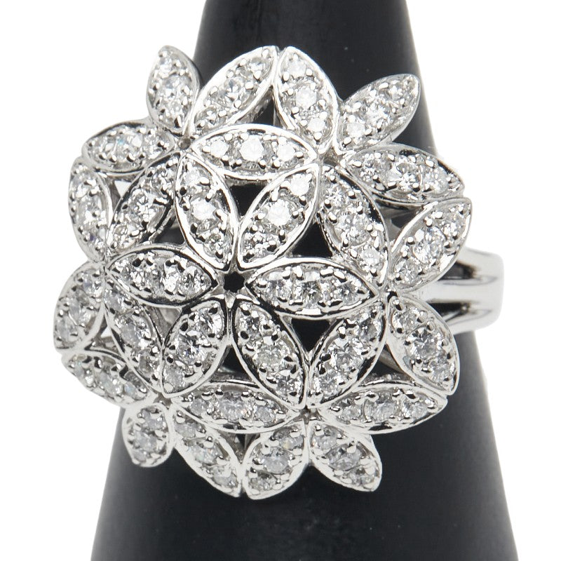 Pt900 プラチナ ダイヤ3.00ct 花 フラワー モチーフ リング 指輪 レディース 17号 【中古】