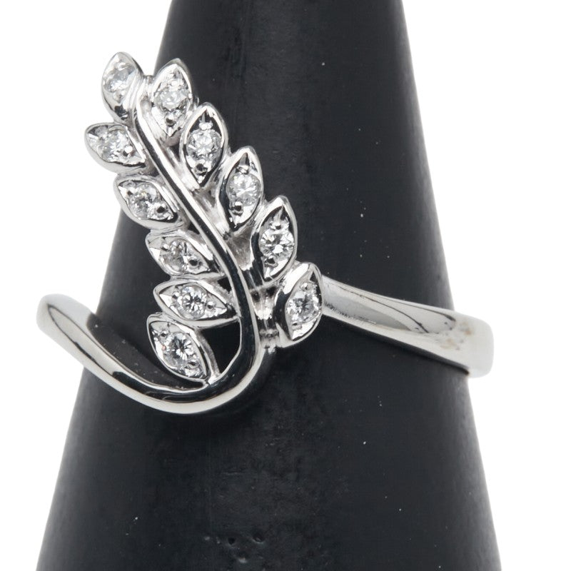 Pt900 プラチナ ダイヤ0.15ct リーフ 葉っぱ モチーフ リング 指輪 レディース 12号 【中古】