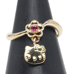 サンリオ K18YG イエローゴールド ルビー ハローキティ チャーム ピンキー リング 指輪 レディース SANRIO 2.5号 【中古】